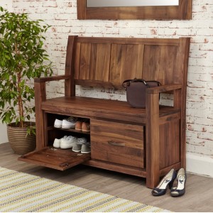 Mayan Walnut Furniture Monks Bench / Shoe Cupboard