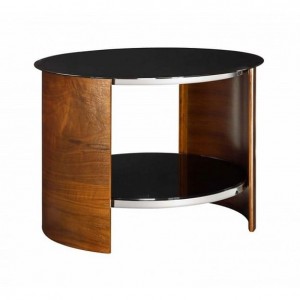 Jual Florence Walnut Furniture Round Lamp Table with Tempered Glass