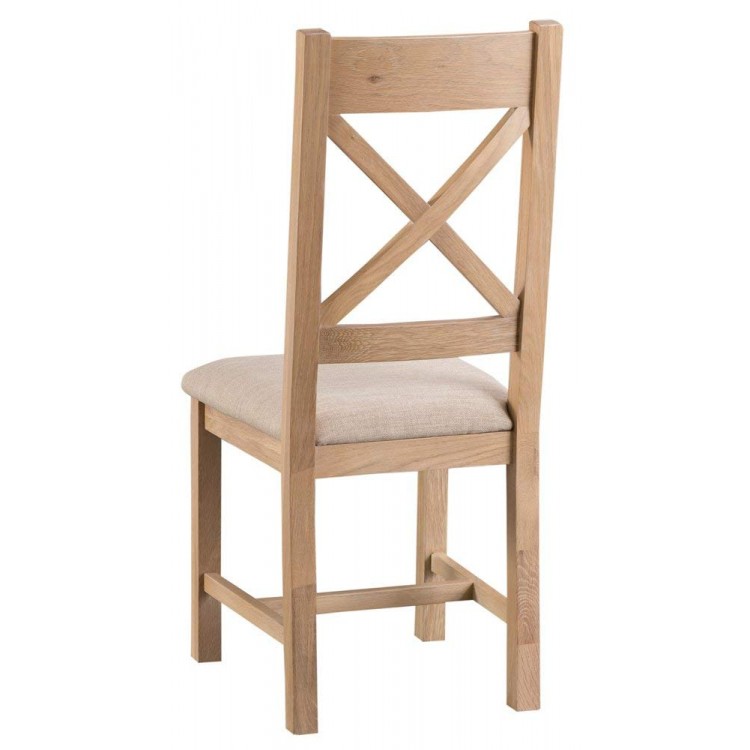 Langham Lime Washed Oak Cross Back Dining Room Chairs Ivory Fabric Seat PAIR 