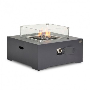 Nova Garden Furniture Lunar Square Dark Grey Gas Fire Pit Coffee Table with Wind Guard & Cover