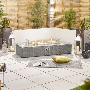 Nova Garden Furniture Luxor White Wash Rattan Rectangular Coffee Table with Firepit