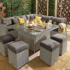 Nova Garden Furniture Deluxe Ciara White Wash Rattan Corner Dining Set with Fire Pit Table  