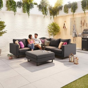 Nova Outdoor Fabric Eden Dark Grey Corner Sofa Set with Footstool