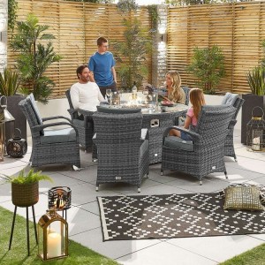 Nova Garden Furniture Olivia Grey 6 Seat 1.5m Dining Set With Fire Pit