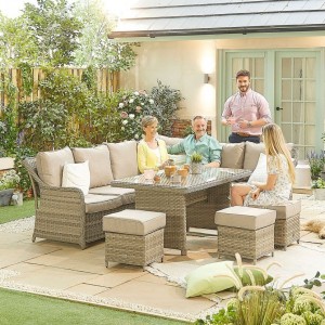 Nova Garden Furniture Oyster Corner Dining Set with Casual Table