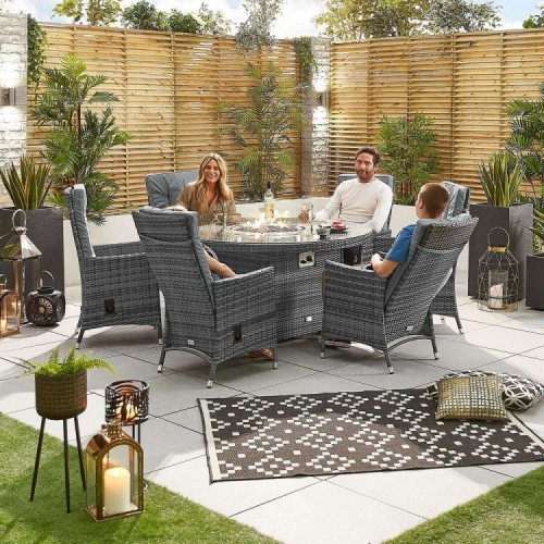 Nova Garden Furniture Ruxley Grey 6 Seat 1.5m Round Dining Set With Fire Pit