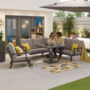 Nova Garden Furniture Vogue Grey Frame Corner Dining Sofa Set with Rising Table and Lounge Chair