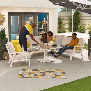 Nova Garden Furniture Vogue White Frame Corner Dining Set with Rising Table and Lounge Chair