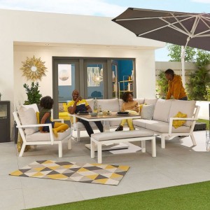 Nova Garden Furniture Compact Vogue White Corner Dining Set With Rising Table And Bench