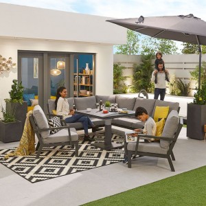 Nova Garden Furniture Vogue Grey Frame Corner Dining Sofa Set with Rising Table and 2 Lounge Chairs
