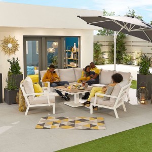 Nova Garden Furniture Vogue White Frame Corner Dining Set with Rising Table and 2 Lounge Chairs