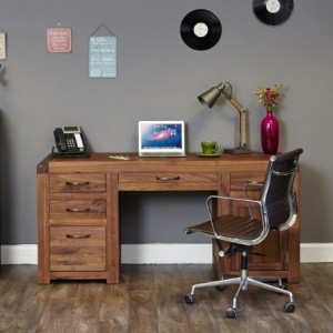 Shiro Walnut Furniture Twin Pedestal Computer Desk