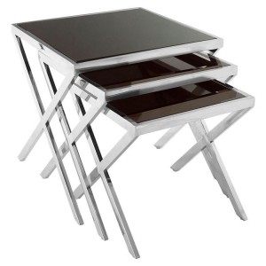 Ackley Chrome Finish Metal and Black Glass Nesting Tables