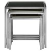 Ackley Set Of 3 Silver Finish Metal and Black Glass Nesting Tables