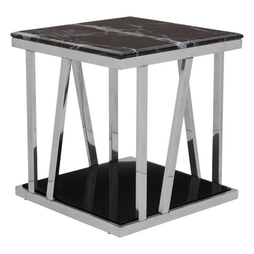 Ackley Silver Finish Metal Side Table With Black Marble Top