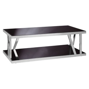 Ackley Silver Finish Metal and Black Black Glass Coffee Table