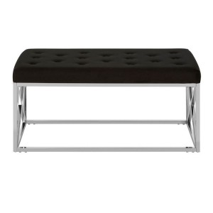 Allure Black Velvet Tufted Seat and Silver Finish Bench
