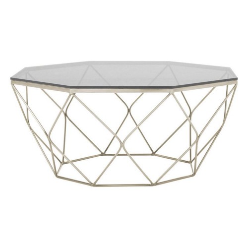 Allure Brushed Nickel Base and Semi Grey Glass Coffee Table