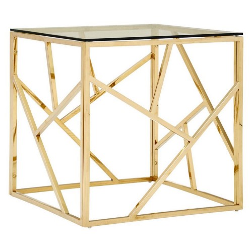 Allure Champagne Gold and Clear Glass Geometric End Table