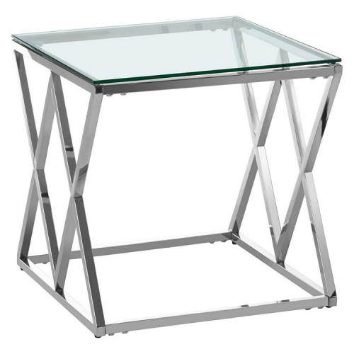Allure Chromed Metal Cross Base and Clear Glass End Table