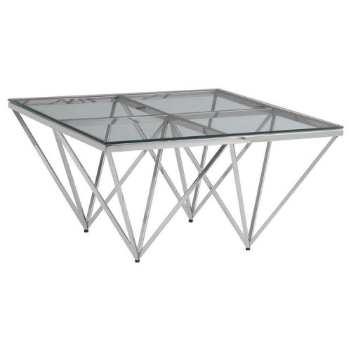 Allure Chromed Metal Spike Base and Clear Glass Coffee Table