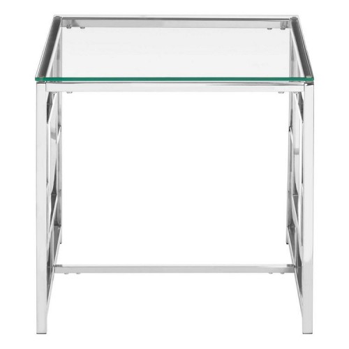 Allure Clear Glass and Silver Stainless Steel Base End Table