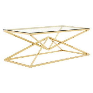 Allure Corseted Champagne Metal and Clear Glass Coffee Table