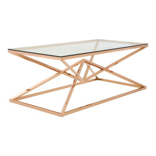 Allure Corseted Rose Gold Metal and Clear Glass Coffee Table