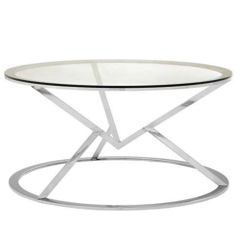 Allure Corseted Round Silver and Clear Glass Coffee Table