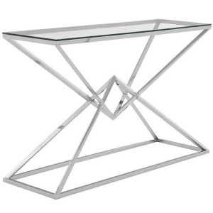 Allure Corseted Silver Stainless Steel and Clear Glass Console Table