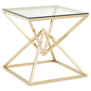 Allure Corseted Square Champagne Gold and Clear Glass End Table