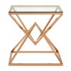 Allure Corseted Square Rose Gold and Clear Glass End Table