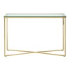 Allure Gold Chromed Metal Cross Base and Clear Glass Console Table