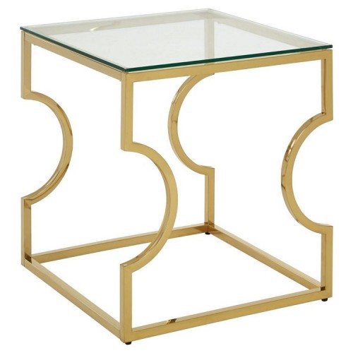Allure Gold Curved Metal Frame and Clear Glass End Table