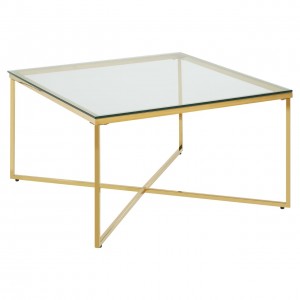 Allure Gold Finish Cross Base and Glass End Table