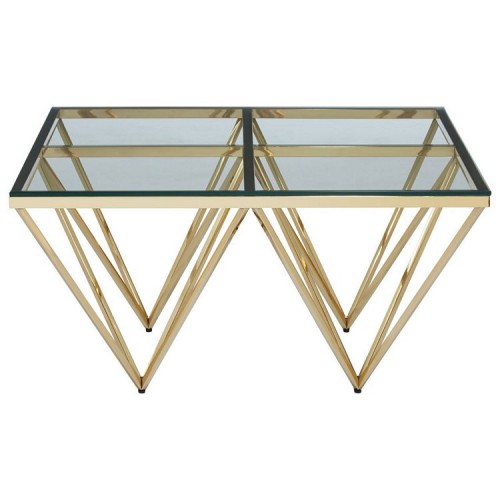 Allure Gold Finish Metal Spike and Black Glass Coffee Table