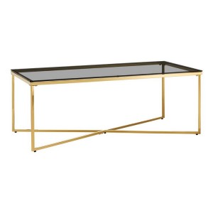 Allure Gold Metal Cross Base and Black Glass Coffee Table