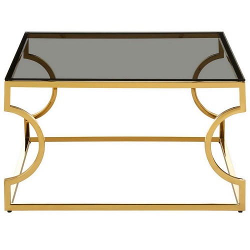 Allure Gold Metal Curved Frame and Black Glass Coffee Table