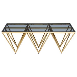 Allure Gold Spike Metal Triangles and Black Glass Coffee Table