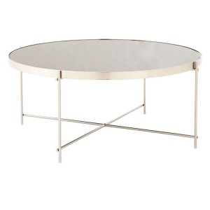 Allure Grey Mirrored Glass And Brushed Nickel Metal Coffee Table