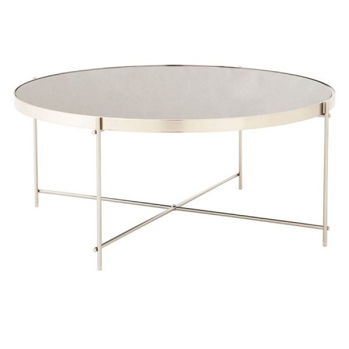 Allure Grey Mirrored Glass And Brushed Nickel Metal Coffee Table