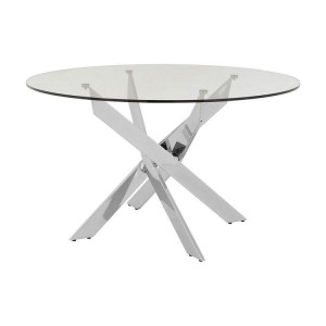 Allure Intersected Chrome and Clear Glass Round Dining Table