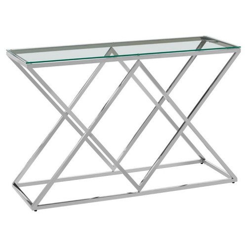Allure Inverted Triangles Stainless Steel Base and Glass Console Table