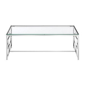 Allure Large Clear Glass and Silver Stainless Steel Base Coffee Table