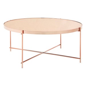 Allure Pink Mirrored Glass And Rose Gold Metal Coffee Table