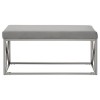 Allure Powder Blue Velvet Tufted and Silver Metal Bench