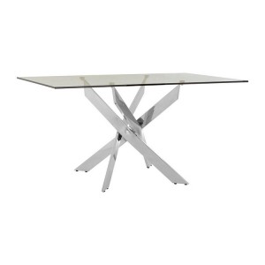 Allure Rectangular Chrome Metal and Clear Glass Dining Table