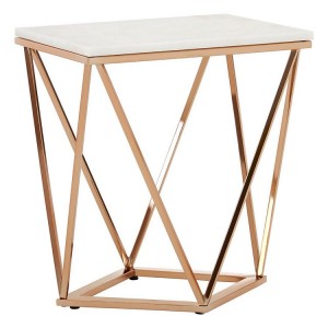 Allure Rectangular Rose Gold Metal and White Marble End Table