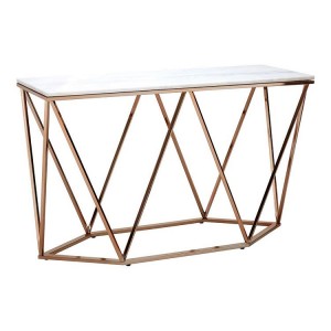 Allure Rectangular White Faux Marble and Gold Metal Console Table