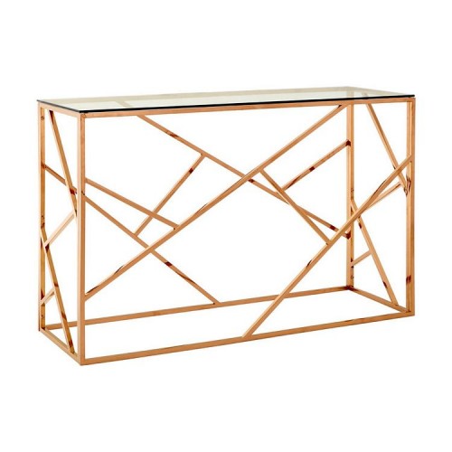Allure Rose Gold and Clear Glass Geometric Console Table